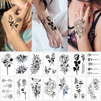12buc/Set Impermeabil Tatuaj Temporar Autocolant Mic a Crescut Daisy Bujor Flash Tatuaj Floare Mână Glezna, Încheietura mâinii Fals Tatuaj Pentru Body Art