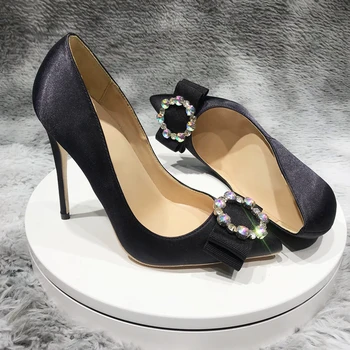 12cm pompe de moda noua subliniat cu toc înalt rafinat elegant singur pantofii cu toc doamnelor petrecere club de noapte de mătase neagră BM023 ROVICIYA
