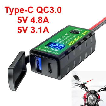 12V/24V USB Motocicleta Incarcator Priza PD Tip C QC3.0 5V 4.8 O 3.1 O Bicicletă Electrică Adaptor de Încărcare Voltmetru Comutator