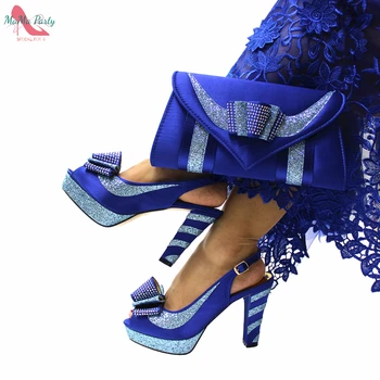 2022 Primăvară Noi Sosiri Pantofi Sandale cu Platforma Culoare Albastru Regal Înaltă Calitate Femei Africane Pantofi și Geantă Set