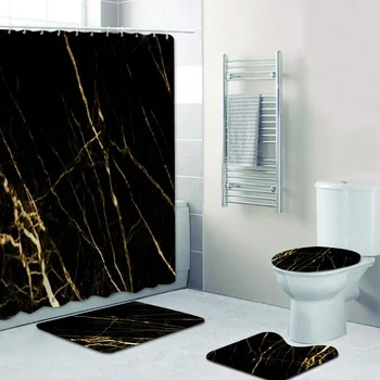 3D de Lux de Aur Negru Textură de Marmură de Aur Vene Perdea de Duș și Baie Set Covoare Moderne Abstracte Piatră de Marmură Covoare Covor Decor