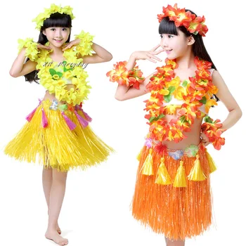 40cm Plastic Fibre fete Femeie Hawaiian Hula Fusta de Iarbă Floare costum de dans rochie de Petrecere Hawaii Beach