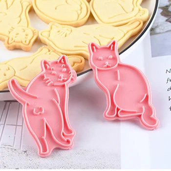 6pcs/Set Cookie Timbre Cutter Mucegai Mucegai Biscuit DIY Face Stamper Plastic 3D de Desene animate Pisica Formă de Patiserie Bakeware