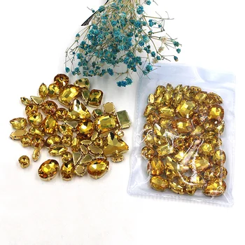 Accesorii de îmbrăcăminte forma mixta Aur galben de cristal de sticlă de cusut strasuri cu aur de bază pentru rochie/îmbrăcăminte/încălțăminte