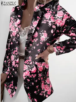 Boem Femei imprimeu Floral Sacou ZANZEA Moda Doamnă Birou Butoane Straturi 2022 Toamna Casual Pierde Rever Naveta Îmbrăcăminte exterioară