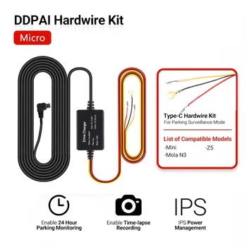 DDPAI 12/24V Micro USB Încărcător Auto 4M Greu de Sârmă Hardwire Kit pentru DDPAI Mini / DDPAI Z5 / DDPAI N3 Dash Cam
