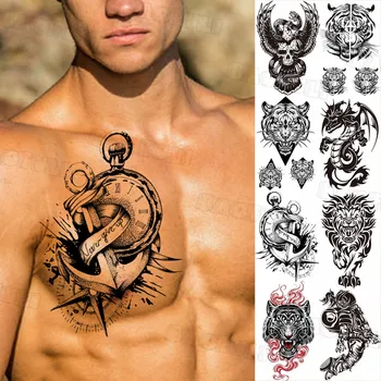 DIY Busola Nava de Ancorare Temporare Tatuaje Pentru Bărbați Adulți Fals Leu, Tigru, Dragon Astronaut Autocolant Tatuaj Unic, rezistent la apa Tatuaje