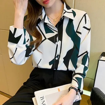 Doamne de birou Topuri Butonul Până Camasi Pentru Femei Sifon Maneca Lunga coreeană de Moda de Îmbrăcăminte 2022 se Încadrează în jos Rândul său Guler Bluze