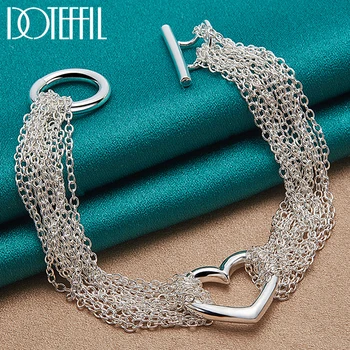 DOTEFFIL Argint 925 Multi-Linie Lanț Inima Brățară Pentru Femei, Omul de Nunta Petrecere de Logodna Bijuterii