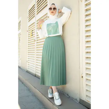 Două Piese Femeilor Musulmane de Imprimare Model Tunica și Plisată Fusta Maxi Musulman Seturi Islamic Abaya Seturi de Îmbrăcăminte Hijab Dubai Turcia