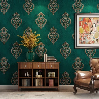 European Stil 3D Relief Tapet de Lux Damasc de culoare Verde Închis Non-țesute de Hârtie de Perete Dormitor, Cameră de zi cu TV de Perete de Fundal Acasă