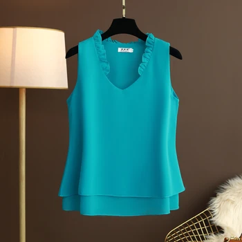 Femei Topuri si Bluze de Vara Brand de Moda V-neck Culoare Solidă Vrac Șifon Plus Dimensiune Casual de Îmbrăcăminte pentru Femei Camasi Femei