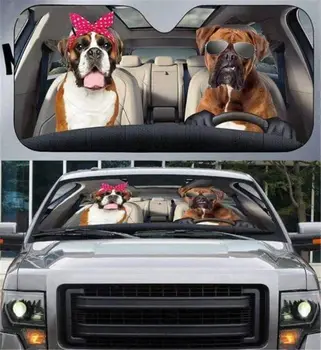 FKELYI Amuzant Parasolar Parbriz Auto Boxer Câine de Conducere o Mașină de Design Parasolar,Personalizate, Accesorii Auto Universal se Potrivesc