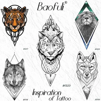 Geometrice Tigru Negru Tatuaje Temporare Autocolant Pentru Barbati Femei Triunghi Impermeabil Coyote Tatuaje Corp Brațul Fals Realist Tatuaje