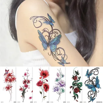Hotwife Fals de Mult timp Timchapel Tatuaj Temporar rezistent la apa Autocolante Fete Sexy Floare Roșie de Arta Corp Efemer Tatuaje pentru Femei