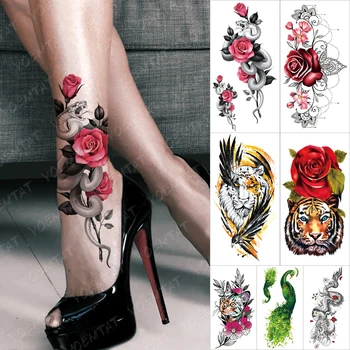 Impermeabil Tatuaj Temporar Autocolant Crescut Sarpe Tatuaje Flori Dantelă Tiger Dragon Body Art Brațul Fals Maneci Tatuaj Femei
