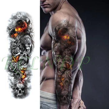 Impermeabil Tatuaj Temporar Autocolant leu floare fluture craniu complet brațul mare fals tatuaj flash tatuaj autocolante pentru barbati femei