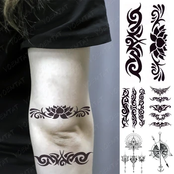 Impermeabil Tatuaj Temporar Autocolant Negru Linie Totem Busola Copii Brațul Tatuaj Corpul Uman Arta Flash Realist Tatuaj Femei
