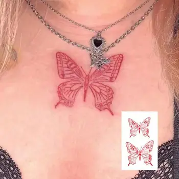 Impermeabil Tatuaj Temporar Autocolant Roșu Fluture Model Bratul Mainii, Piept Autocolant Tatuaj Fals De Sex Feminin Fata De Tatuaj Flash
