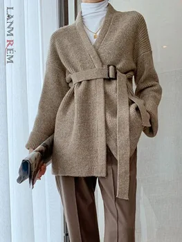 LANMREM Femei Pulover Stil coreean Liber de Îmbrăcăminte Retro Cardigan Mid-lungime Îngroșat Pulovere Strat Rece de Moda pentru Femei 2R3380
