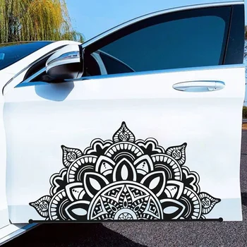 Mandala Autocolant Auto Jumătate de Flori Portiera Decor Impermeabil Negru/Alb LC1195