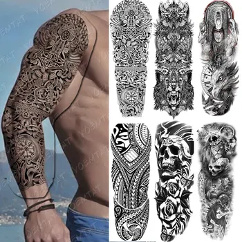 Mari Bratul Tatuaj Șarpe Bufnita Maori Impermeabil Hiperrealiste Bărbați Temporară Viking Sticker Craniu Corpul False, Tatuaj Femei