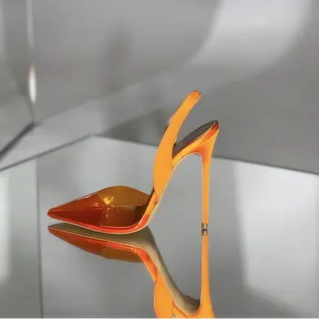 Moda de vara pentru femei pantofi sexy lady pvc portocaliu clar ascuțite toe stilet stripteuză Superficial Mozaic tocuri inalte pompe de 12cm