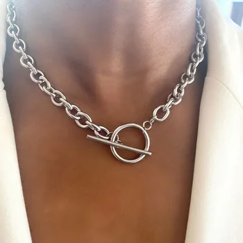 Moda Lanț Gros Colier pentru Femei Simplu Incuietoare Comutare de Aur de Culoare Argintiu Metal Cravată Coliere Guler la Modă Bijuterii Cadouri