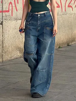 Moda Largi Blugi Lungi pentru Femei Designer Casual Y2K Streetwear Pantaloni Femei Haine Noi de Epocă Rece Cargo Blugi Doamna Solid