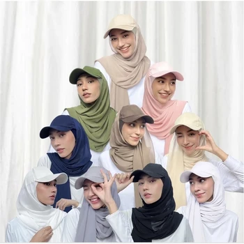 Musilm Femei Șifon Hijab Cu Baza Șapcă De Vară Sport Capac Cu Sifon HIjabs Gata Să Poarte Instant Sifon Sport HIjabs