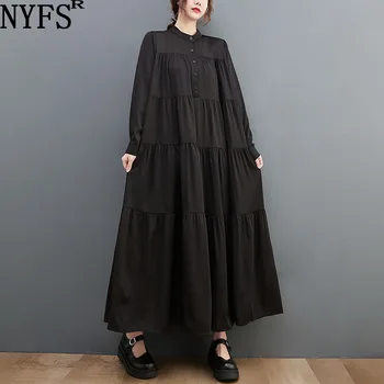 NYFS 2023 Primavara Toamna Femei Rochie Vestidos Halat Elbise vrac Show Subțire negru Mare Hem Shirt Rochii