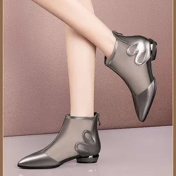 Ochiurilor de plasă Cizme Femei 2022 Primăvara și Vara Noi Low-toc Gros, cu toc Sandale cu toc Înalt Gol Pantofi 35-41 de Dimensiuni Mari cu Fermoar