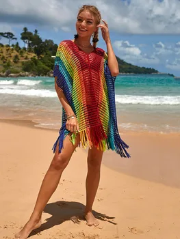 Plaja Acoperi Multi Crochet Bikini Pareo Dress V gâtului Peste Dimensiunea Tunica pentru Plaja Vedea Prin Halatul Plage de costume de Baie de Acoperire-up Sarong