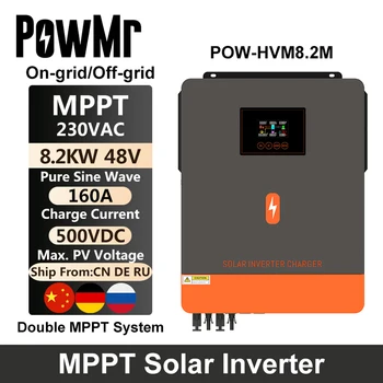 PowMr 8.2 KW/8200KVA Pe Grila de Invertor Solar Pure Sine Wave DC 48V AC 230V Cu Dublă Ieșire MPPT Sistem 160A Curent de Încărcare