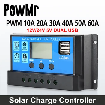 PowMr Controler de Încărcare Solară 60A 40A 50A 30A 20A 10A, 12V/24V Auto PWM Solar Controler Solar Baterie Max 50V Panou FOTOVOLTAIC 12v Intrare