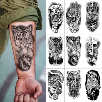 Regele leu Impermeabil Tatuaj Temporar Autocolante de Arta Corp Fals Tatoo Animale Realiste Tribal Tigru Bratul transferabile tatuaj