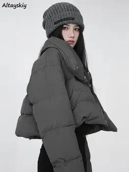 Scurte Stil Parka Pentru Femei De Iarnă 2022 Vrac Solid Îngroșa Versiunea Coreeană Stand Up Guler Trunchiate Haine Cald Femele Streetwear