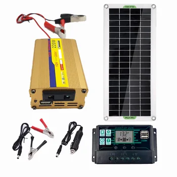 Sistem de Energie solară 220V 30W 60A Controller Panou Solar Încărcător de Baterie 220W Invertor USB Kit Complet Grila de Start de Camping Putere