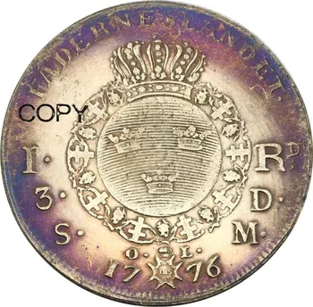 Suedia 1 Riksdaleri 3 Daler Silvermynt Gustav al III-lea 1776 Alama Placat cu Argint Copia monede