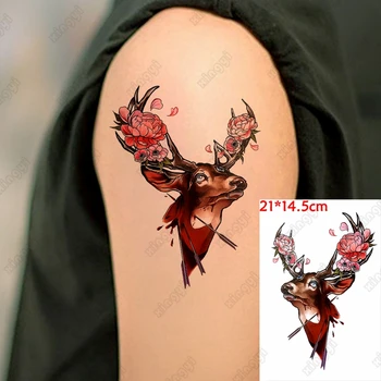 Temporar Autocolant Tatuaj Body Art Dimensiuni Mari Antilope Cap de Oaie Săgeată Apa de Trandafir Transfer Tatuaj Fals Flash Tatuaj pentru Barbati Femei