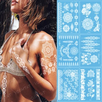 temporar rezistent la apa autocolant tatuaj pentru femei sexy henna Mandala alb de mireasa mireasa bratara Bijuterii dantela tatuaj body art