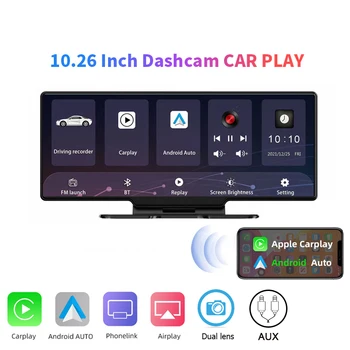 10.26 inch tabloul de Bord DVR mașină Apple CarPlay Wireless Bluetooth Android Auto Dublă Camere 4K+1080P Recorder AUX Multimedia Auto