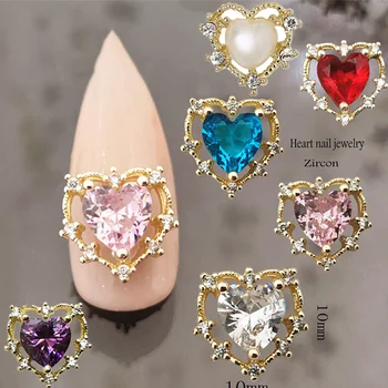 10buc Unghii Heart Drop Pietre AB Irizate 3D Cristale de Diamante Decor Bijuterii Farmecele Metalice Aliaj de Aur Stras
