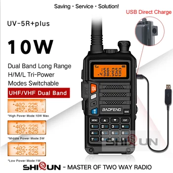 10W Baofeng Walkie Talkie cu Rază Lungă UV-5R+Plus Ham Radio pentru Vânătoare la 10 km de Upgrade de UV-5R UV-10R UV-16 10 KM UHF/VHF Tri Trupe