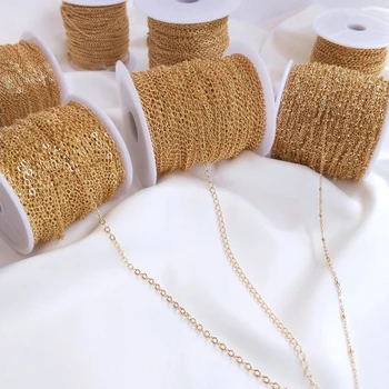 1Meter 14K Real Placat cu Aur Colier Lanț Subțire Nu se Estompeze Cablu de Cupru Lanț de Extensie Vrac Lanturi Pentru Bijuterii DIY Face Constatări