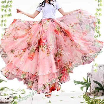 2019 Vara Boemia De Moda Drăguț Dulce De Vacanță Roz Florale Șifon Lung De Sex Feminin Fusta Modele De Dimensiuni Plus Faldas Largas Elegantes