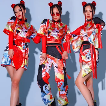 2021 Jazz Dans Costum Pentru Femei DJ Gogo Haine Stil Chinezesc Hip Hop Îmbrăcăminte Festival Petrecere Cantareata Purta Costum de Scena BL5540