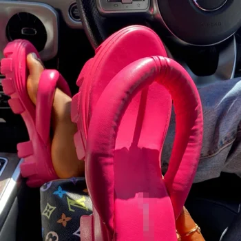 2021 Noi Gros cu talpi de Papuci pentru Femei Rochie de Vara a Crescut Pantofi Romane Tendință Casual Pantofi de Plaja si Tocuri Flip Flops