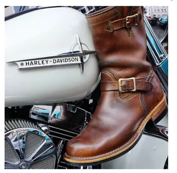 2021 Om Cizme de Cowboy Motocicleta Cizme Jumătatea Vițel Piele PU Nou Pantofi pentru Bărbați Vintage Catarama Toc Pătrat Muncă în aer liber Pantofi de protecție