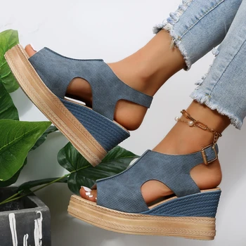 2022 Noi de Vara pentru Femei Sandale Platforma Gură de Pește Pantofi Gol Wedge Sandale Pantofi Roma Stil Tocuri inalte Pantofi Catarama Femeie